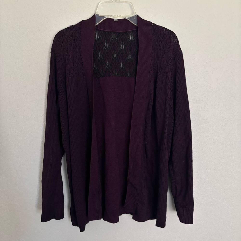Open-Front Deep Plum Cardigan Sweater